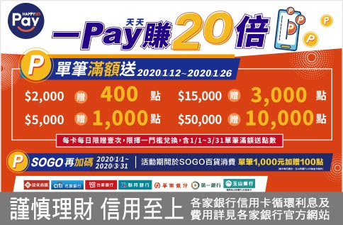 【歲末加碼版】HAPPY GO Pay天天Pay 一Pay賺20倍