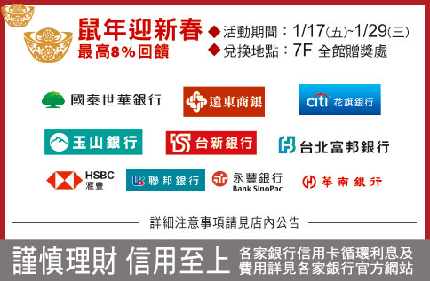 鼠年迎新春 最高8%回饋