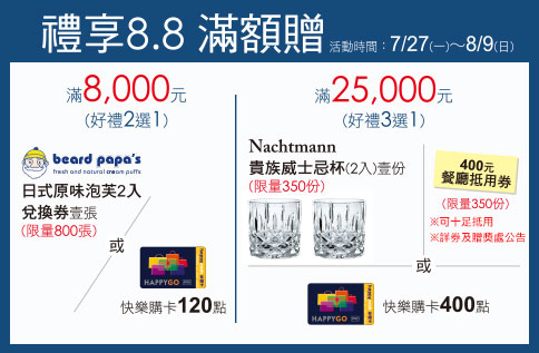 禮享8.8 滿額贈