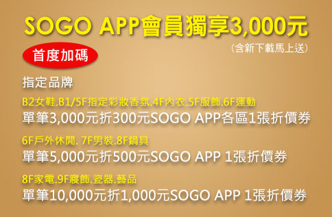 SOGO APP週年慶購物折價券