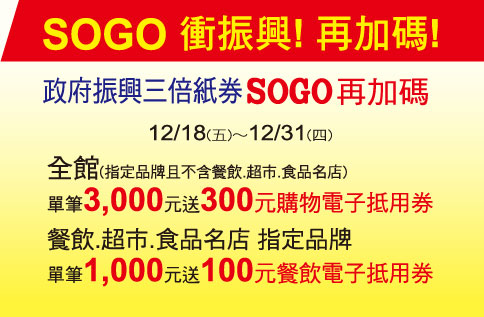 政府振興三倍紙券SOGO再加碼