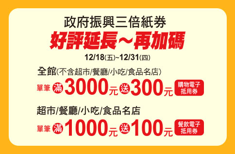 政府振興三倍紙券好評延長再加碼