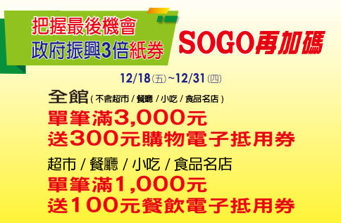 政府振興三倍紙券SOGO再加碼!第三波