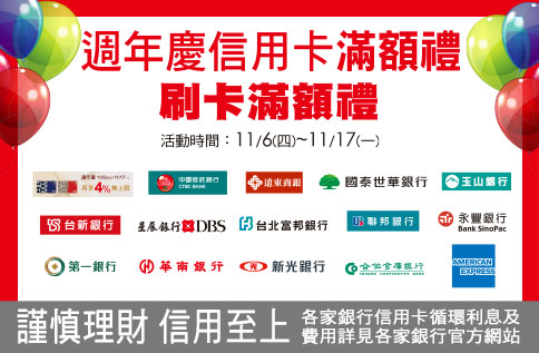 圖片:週年慶信用卡刷卡滿額禮