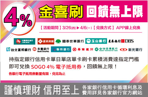 春季4%金喜刷 回饋無上限