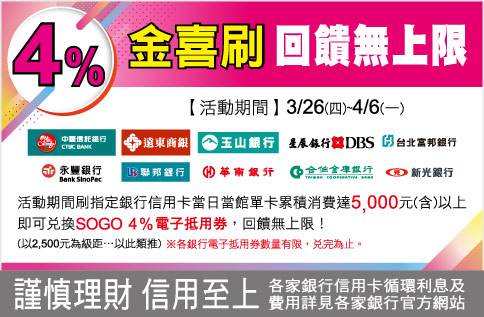 4%金喜刷 回饋無上限