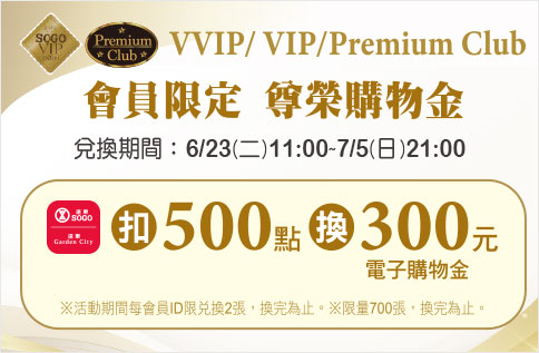 VVIP/VIP/Premium Club會員限定 尊榮購物金